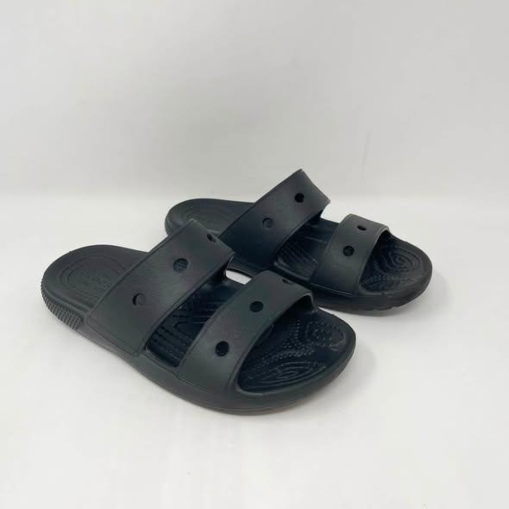 Crocs Classic 2.0 Slide Sandals Youth 2 Black Slide Two Strap Vented Water Beach